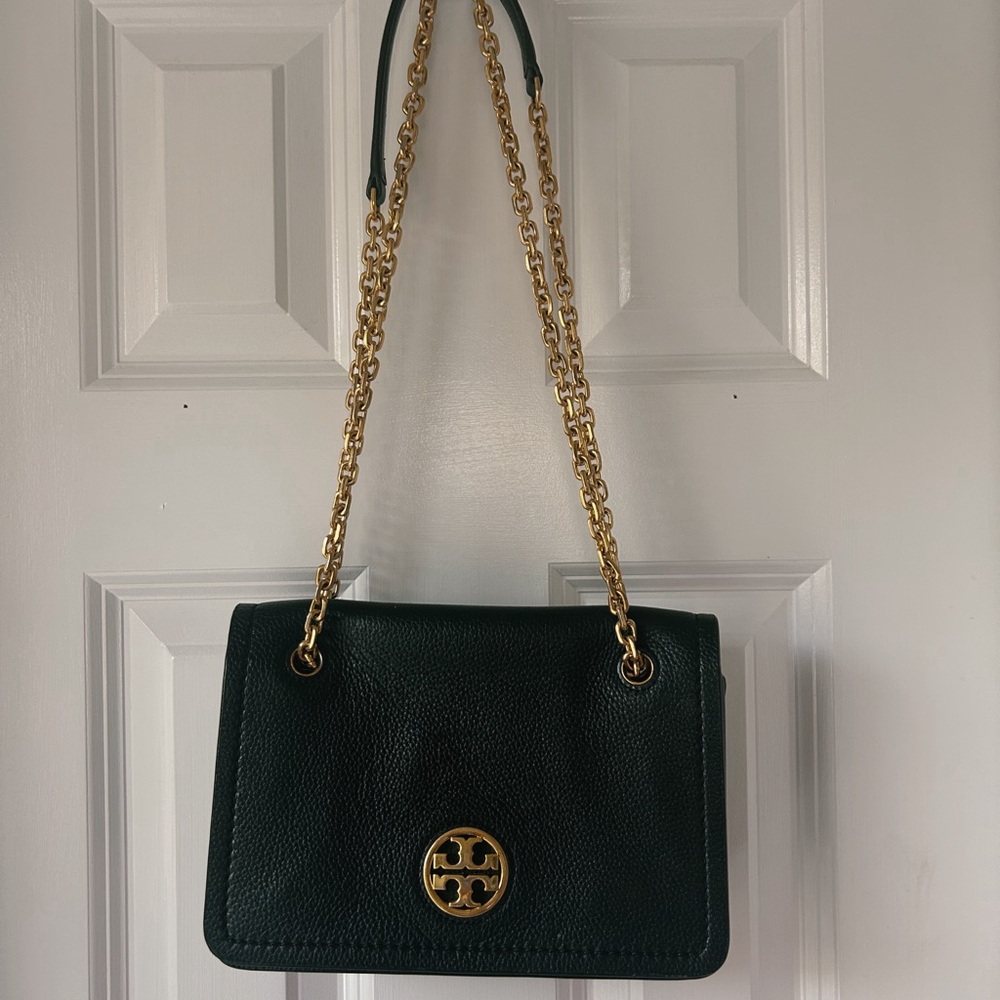 Tory Burch Black and Gold Crossbody Bag with Chain Strap